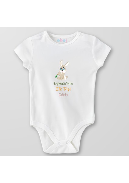 Organik Pamuk Erkek Bebek Dişi Çıktı Tavşanlı Bebek Body Çıtçıtlı Zıbın Badi Kısa Kol