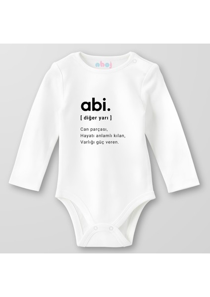 Organik Pamuk Abi Diğer Yarısı Bebek Body Çıtçıtlı Zıbın Badi Uzun Kol