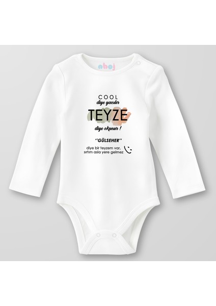 Organik Pamuk Cool Diye Yazılır, Teyze Diye Okunur Bebek Body Çıtçıtlı Zıbın Badi Uzun Kol
