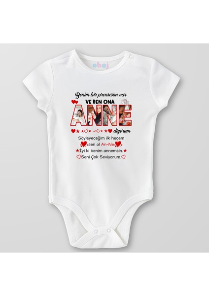 Organik Pamuk Benim Bir Prensesim Var Anne Kişiye Özel Bebek Body Çıtçıtlı Zıbın Badi Kısa Kol