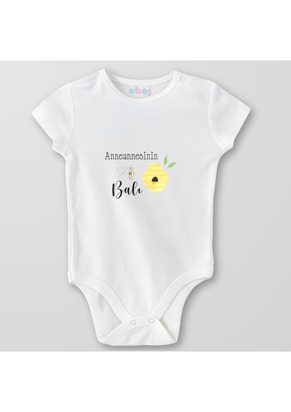 Organik Pamuk Anneannesinin Balı Peteği Bebek Body Çıtçıtlı Zıbın Badi Kısa Kol
