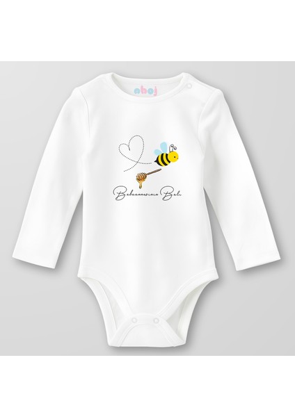 Organik Pamuk Babaannesinin Balı Bebek Body Çıtçıtlı Zıbın Badi Uzun Kol
