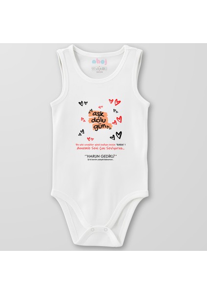 Organik Pamuk Aşk Dolu Gün Baba Bebek Body Çıtçıtlı Zıbın Badi Kolsuz