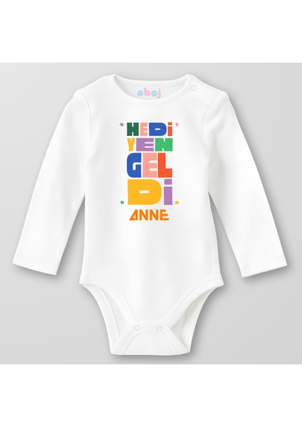 Organik Pamuk Hediyen Geldi Anne Bebek Body Çıtçıtlı Zıbın Badi Uzun Kol