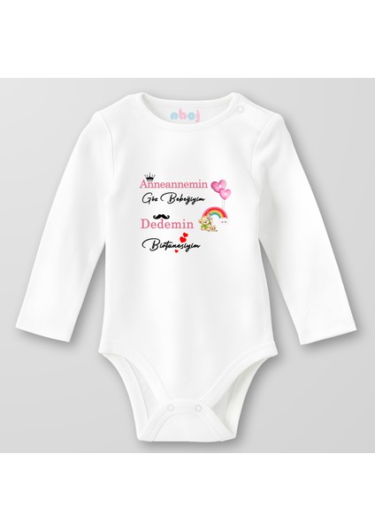 Organik Pamuk Anneannemin Göz Bebeğiyim Dedemin Birtanesi Bebek Body Çıtçıtlı Zıbın Badi Uzun Kol