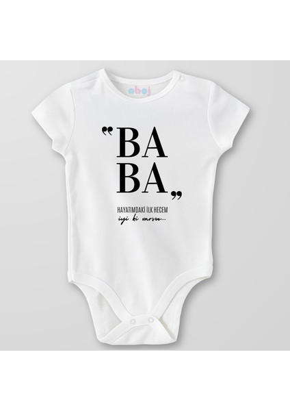 Organik Pamuk Baba Hayatımdaki Ilk Hece Bebek Body Çıtçıtlı Zıbın Badi Kısa Kol