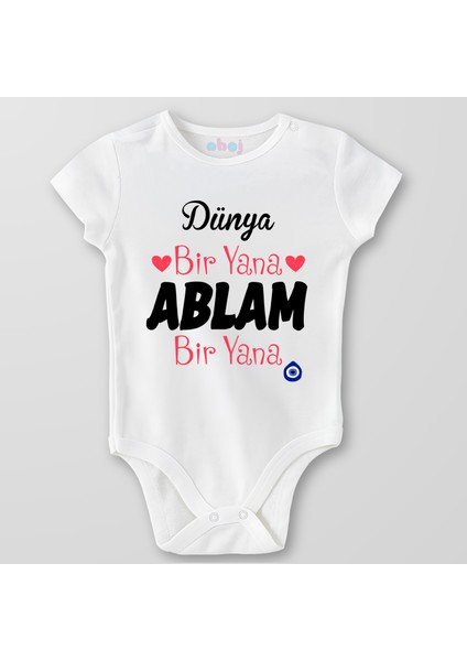 Organik Pamuk Dünya Bir Yana Ablam Bir Yana Bebek Body Çıtçıtlı Zıbın Badi Kısa Kol