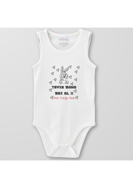 Organik Pamuk Teyze Bana Bez Al Bebek Body Çıtçıtlı Zıbın Badi Kolsuz