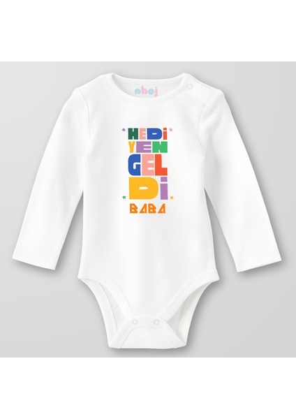Organik Pamuk Hediye Geldi Baba Bebek Body Çıtçıtlı Zıbın Badi Uzun Kol