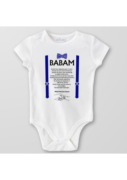 Organik Pamuk Pantolon Askısı Erkek Bebek Sesiyle Huzur Babam Bebek Body Çıtçıtlı Zıbın Badi Kısa Kol