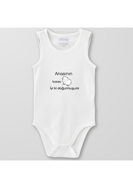 Organik Pamuk Anasının Kuzusu Iyi Ki Doğurmuşum Bebek Body Çıtçıtlı Zıbın Badi Kolsuz