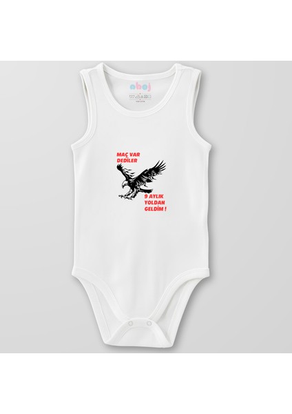 Organik Pamuk Maç Var Dediler Dokuz Aylık Yoldan Geldim Bebek Body Çıtçıtlı Zıbın Badi Kolsuz