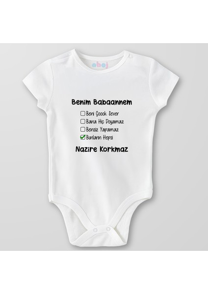 Organik Pamuk Benim Babaannem Beni Çok Sever Bebek Body Çıtçıtlı Zıbın Badi Kısa Kol