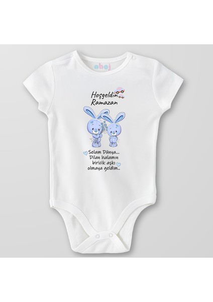 Organik Pamuk Hoşgeldin Bebek Mavi Ayıcık Bebek Body Çıtçıtlı Zıbın Badi Kısa Kol