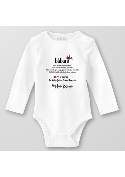 Organik Pamuk Baba Demek Hayat Demektir Bebek Body Çıtçıtlı Zıbın Badi Uzun Kol