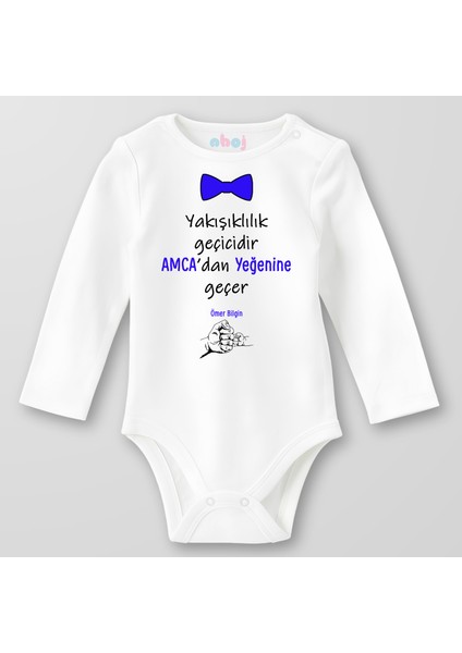 Organik Pamuk Yakışıklılık Geçicidir Amcadan Yeğenine Geçer Bebek Body Çıtçıtlı Zıbın Badi Uzun Kol