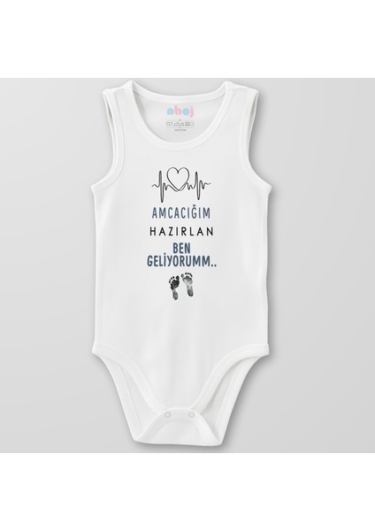 Organik Pamuk Amcacığım Hazırlan Ben Geliyorum Bebek Body Çıtçıtlı Zıbın Badi Kolsuz