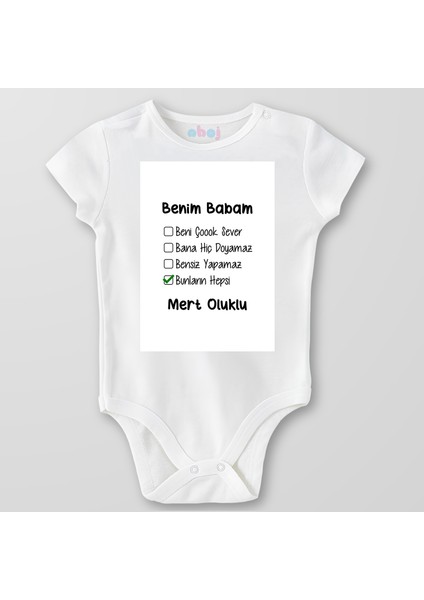 %100 Organik Pamuk Benim Babam Beni Çok Sever Bebek Body Çıtçıtlı Zıbın Badi Kısa Kol
