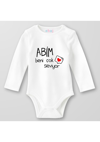 Organik Pamuk Abim Beni Çok Seviyor Bebek Body Çıtçıtlı Zıbın Badi Uzun Kol