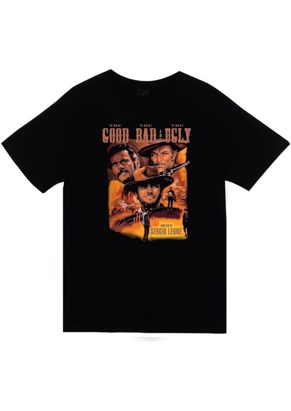 Iyi Kötü Çirkin Baskılı Unisex %100 Pamuk Siyah T-Shirt
