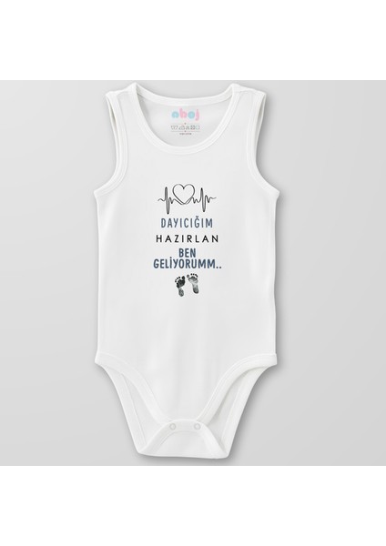 Organik Pamuk Dayıcığım Hazırlan Ben Geliyorum Bebek Body Çıtçıtlı Zıbın Badi Kolsuz