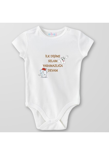 Organik Pamuk Ilk Dişime Selam Yaramazlığa Devam Bebek Body Çıtçıtlı Zıbın Badi Kısa Kol