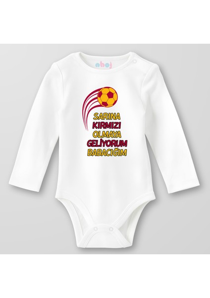 Organik Pamuk Sarına Kırmızı Olmaya Geliyorum Babacığım Toplu Bebek Body Çıtçıtlı Zıbın Badi Uzun Kol