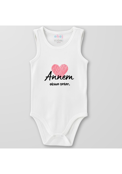 Organik Pamuk Annem Olsun Yeter Bebek Body Çıtçıtlı Zıbın Badi Kolsuz