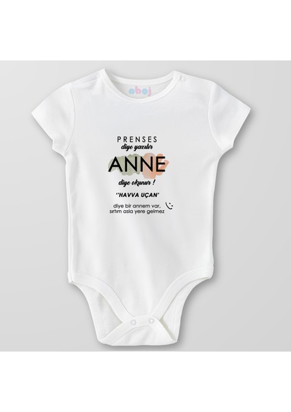 Organik Pamuk Prenses Diye Yazılır Anne Diye Okunur Bebek Body Çıtçıtlı Zıbın Badi Kısa Kol