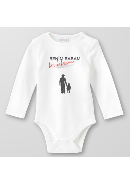 Organik Pamuk Benim Babam Bir Kahramandır Bebek Body Çıtçıtlı Zıbın Badi Uzun Kol