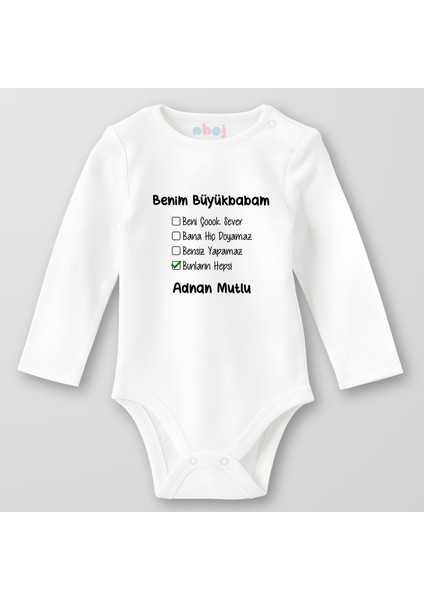 Organik Pamuk Benim Büyükbabam Beni Çok Sever Bebek Body Çıtçıtlı Zıbın Badi Uzun Kol