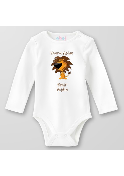 Organik Pamuk Yavru Aslan Bebek Body Çıtçıtlı Zıbın Badi Uzun Kol