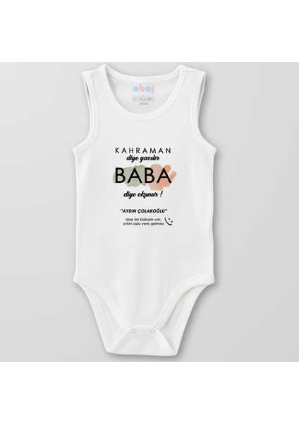 Organik Pamuk Kahraman Diye Yazılır Baba Diye Okunur Bebek Body Çıtçıtlı Zıbın Badi Kolsuz