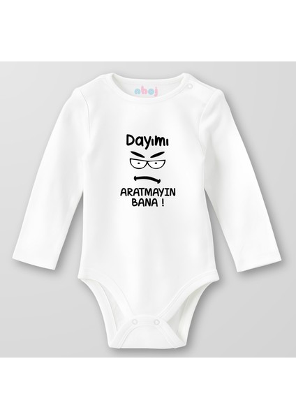 Organik Pamuk Dayımı Aratmayın Bana Bebek Body Çıtçıtlı Zıbın Badi Uzun Kol