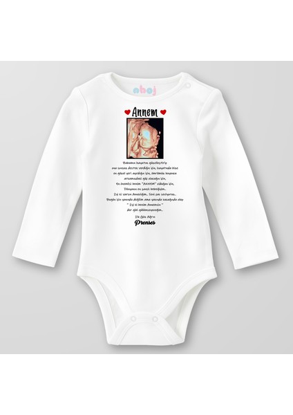 Organik Pamuk Annem Ilk Göz Ağrım Bebek Body Çıtçıtlı Zıbın Badi Uzun Kol