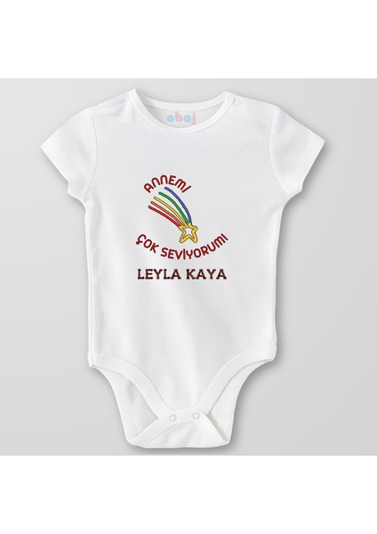 Organik Pamuk Annemi Çok Seviyorum. Bebek Body Çıtçıtlı Zıbın Badi Kısa Kol