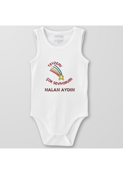 Organik Pamuk Teyzemi Çok Seviyorumm Bebek Body Çıtçıtlı Zıbın Badi Kolsuz