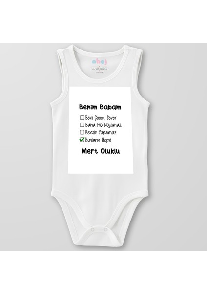 %100 Organik Pamuk Benim Babam Beni Çok Sever Bebek Body Çıtçıtlı Zıbın Badi Kolsuz