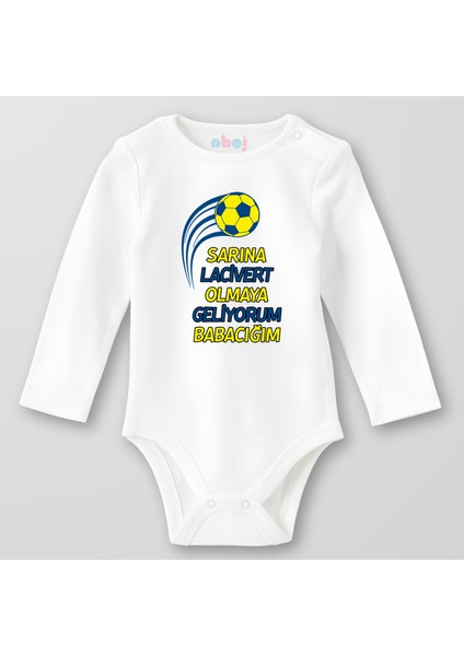 Organik Pamuk Sarına Lacivert Olmaya Geliyorum Babacığım Toplu Bebek Body Çıtçıtlı Zıbın Badi Uzun Kol