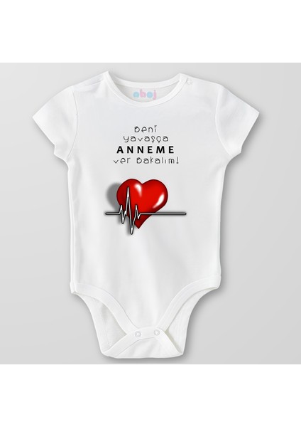 Organik Pamuk Beni Yavaşça Anneme Ver Bakalım Bebek Body Çıtçıtlı Zıbın Badi Kısa Kol
