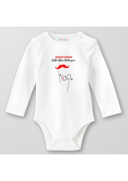 Organik Pamuk Doğum Günün Kutlu Olsun Babacığım Papyon Kalp Bebek Body Çıtçıtlı Zıbın Badi Uzun Kol