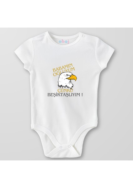 Organik Pamuk Babamın Oğluyum Çünkü Beşiktaşlıyım Bebek Body Çıtçıtlı Zıbın Badi Kısa Kol