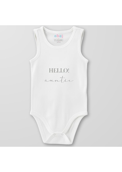 Organik Pamuk Hello Auntie Bebek Body Çıtçıtlı Zıbın Badi Kolsuz