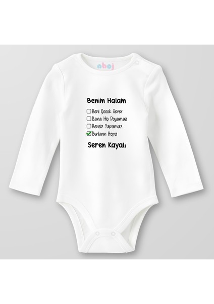 Organik Pamuk Benim Halam Beni Çok Sever Bebek Body Çıtçıtlı Zıbın Badi Uzun Kol