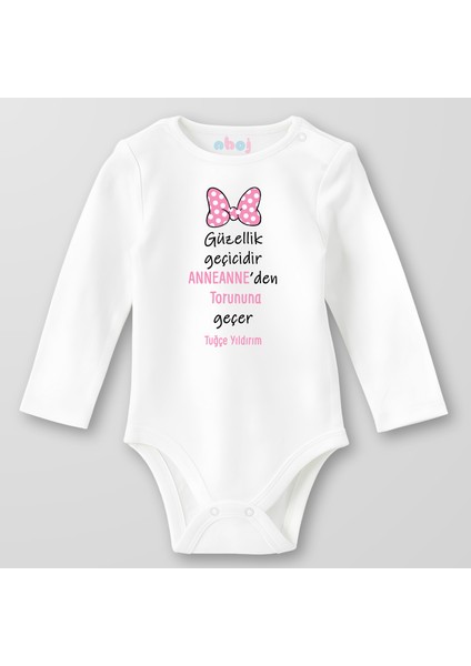 Organik Pamuk Güzellik Geçicidir, Anneanneden Torununa Geçer Bebek Body Çıtçıtlı Zıbın Badi Uzun Kol