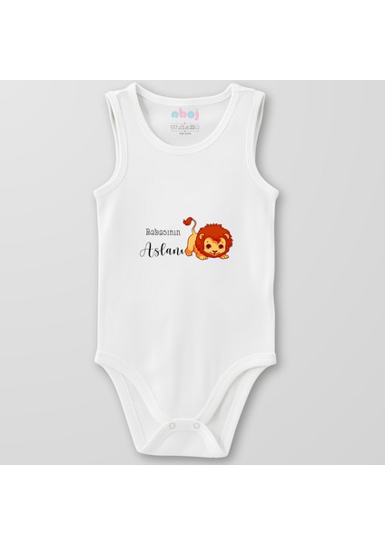 Organik Pamuk Babasının Aslanı Bebek Body Çıtçıtlı Zıbın Badi Kolsuz