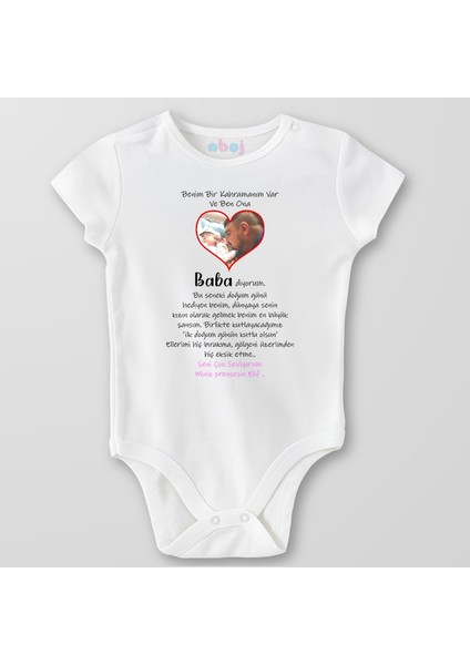 Organik Pamuk Benim Bir Kahramanım Var ve Ben Ona Baba Diyorum Bebek Body Çıtçıtlı Zıbın Badi Kısa Kol