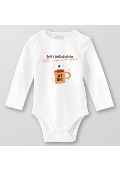 Organik Pamuk Evlilik Yıldönümünüz Kutlu Olsun Babacığım Bebek Body Çıtçıtlı Zıbın Badi Uzun Kol