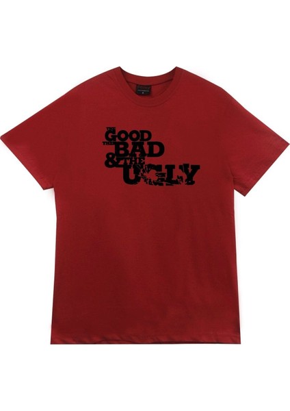 Unisex Kırmızı Iyi Kötü Çirkin Baskılı T-Shirt