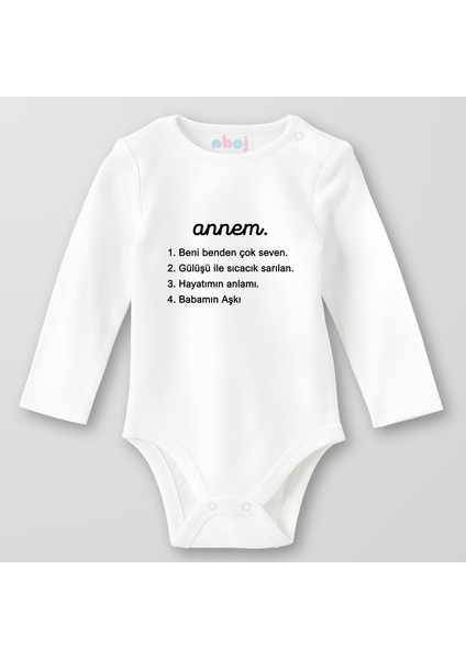 Organik Pamuk Annem Beni Benden Çok Seven Bebek Body Çıtçıtlı Zıbın Badi Uzun Kol